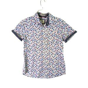 Rebel James Charli Mens size M Button Up Shirt Short Sleeve Sail Boat Print Blue